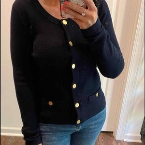 AUDREY & GRACE~Size L John Republic Classic Navy Cardigan Sweater ~Gold Buttons~